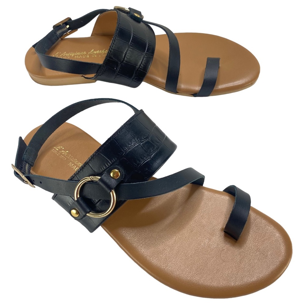 L'Antigiano Lucchese Italian Black Leather Sandals; 7.5